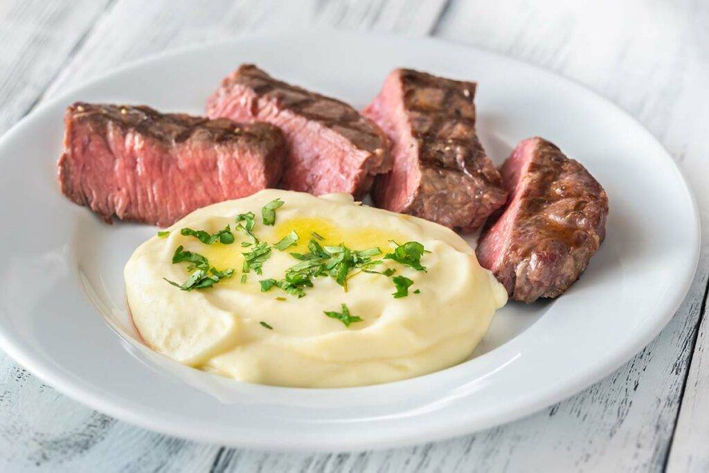 aged beef ribeye with butternut squash puree