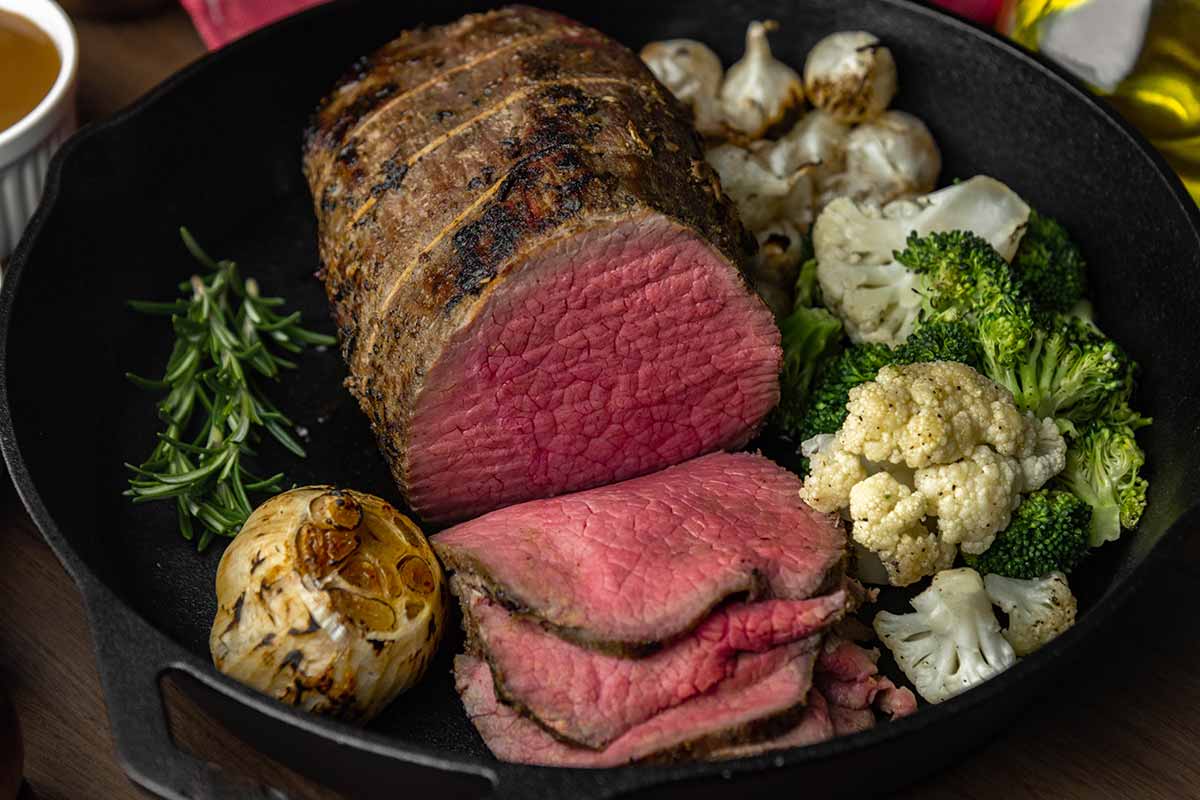 three pepper tenderloin roast with mushroom & leek barley