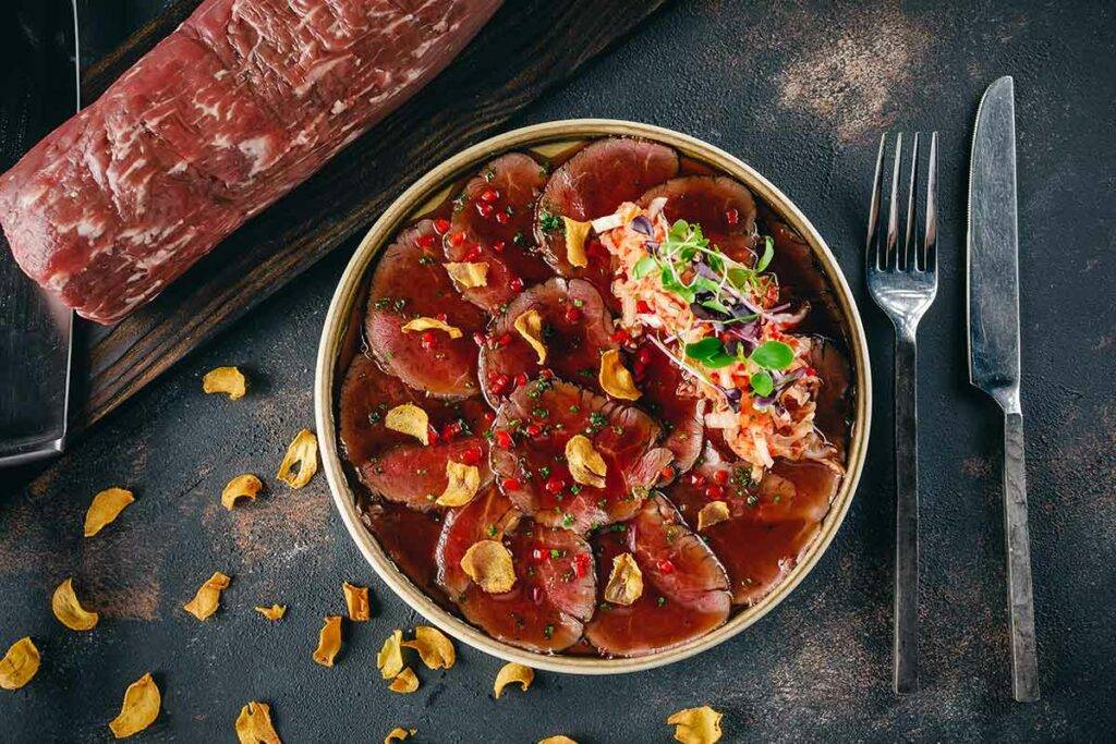 ultimate beef hanging tender tataki with kimchi sauce recipe