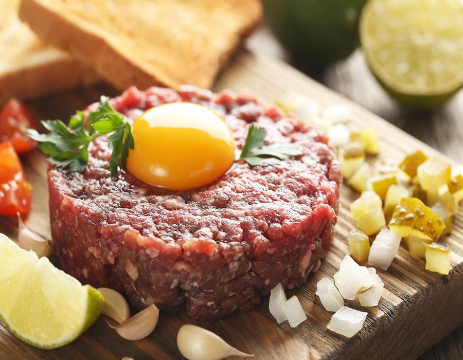 steak tartare with egg yolk
