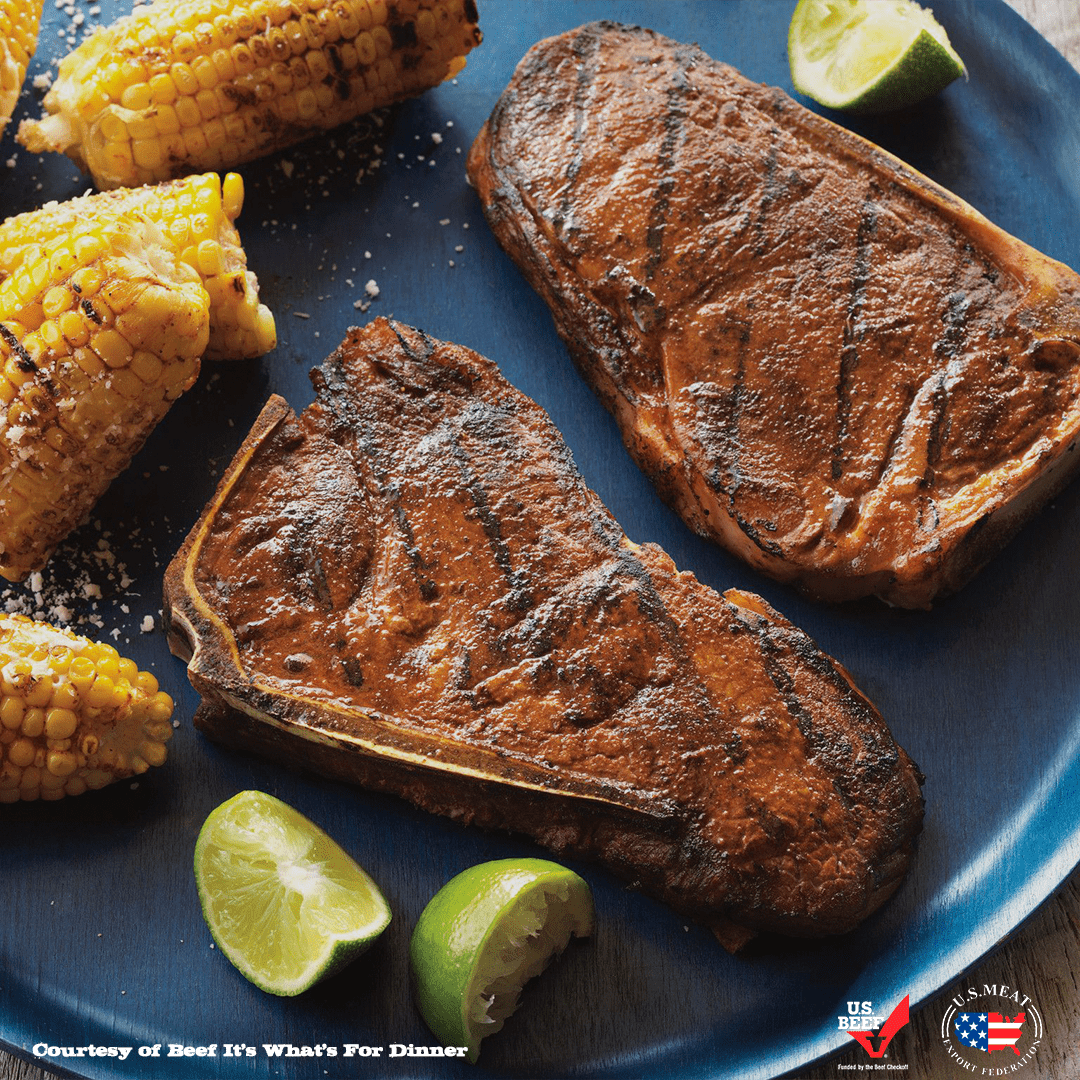 smoky strip steaks with mexican style grilled corn