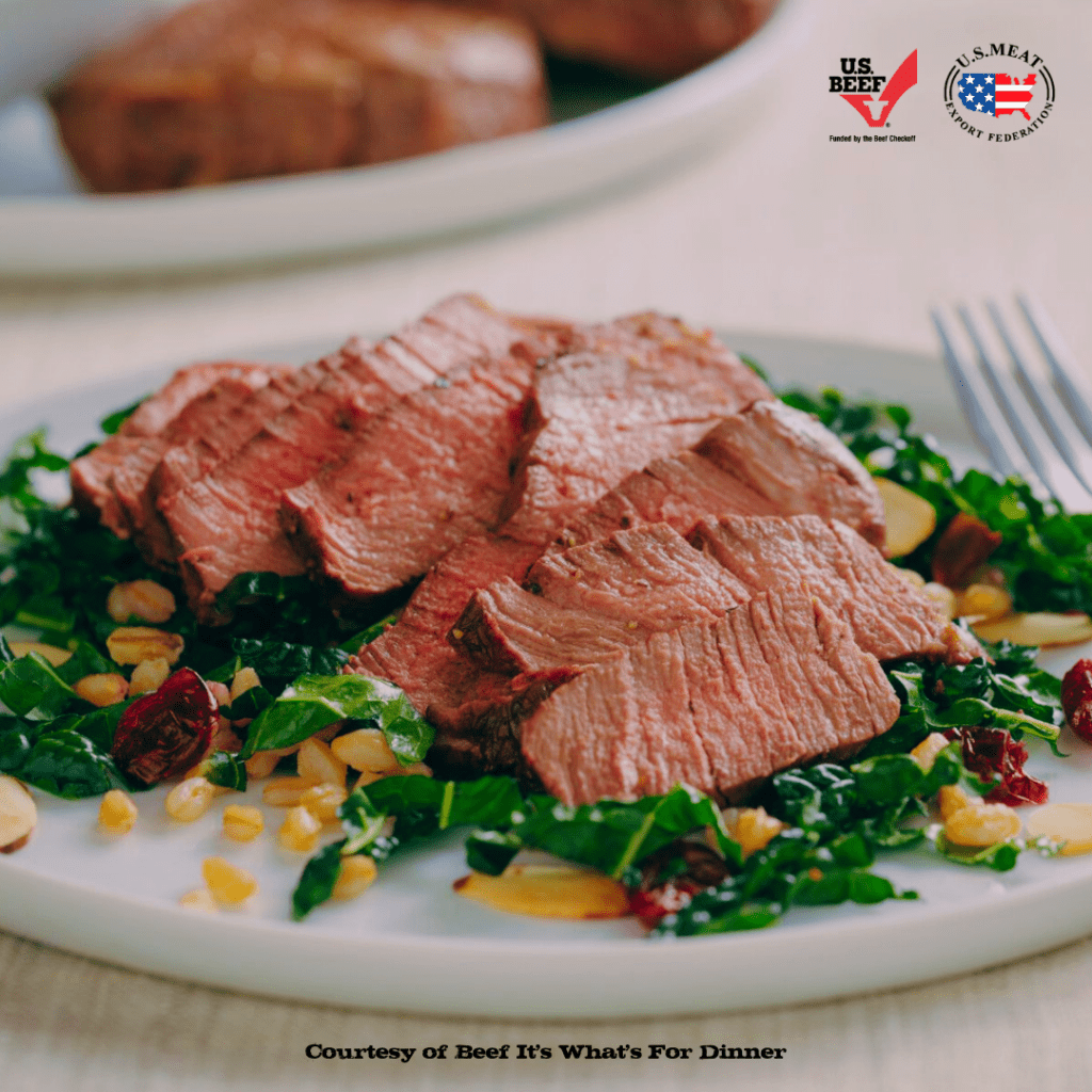 beef filets with ancient grain & kale salad