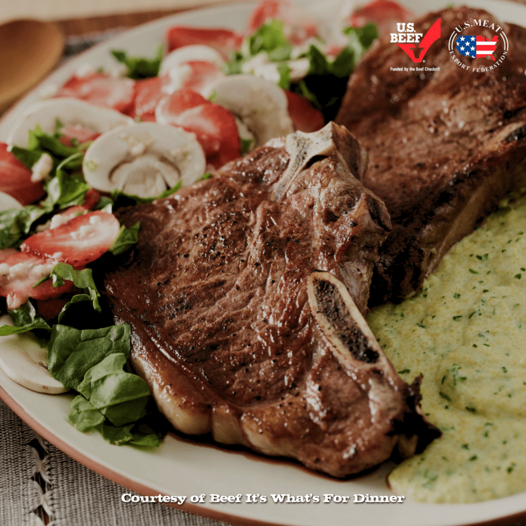 strip steak with polenta and salad