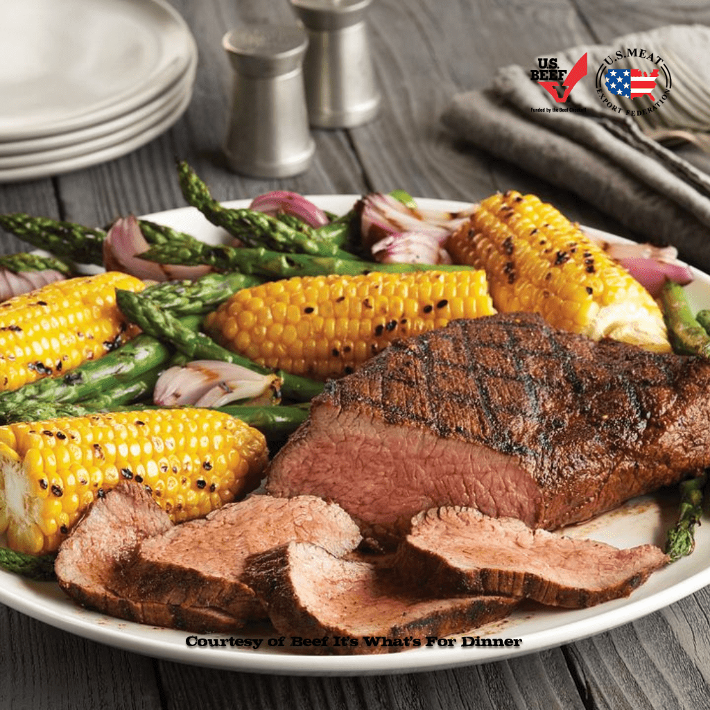 lemon garlic grilled beef tri-tip roast with vegetables