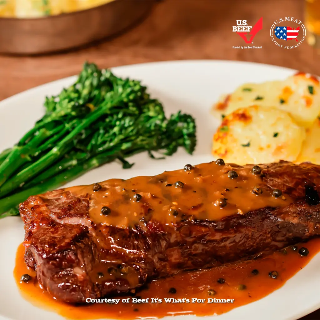 new-york-strip-steaks-with-peppercorn-sauce