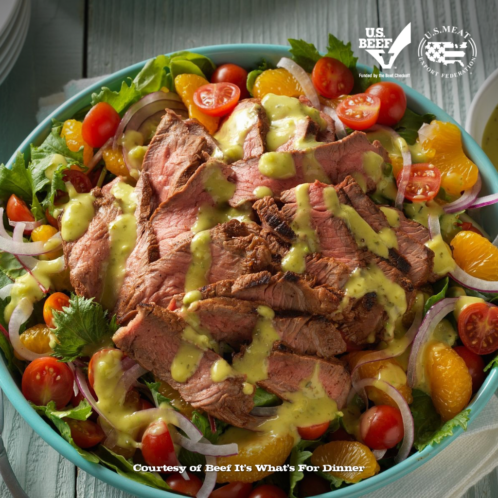 Grilled Spicy Steak Salad with Guacamole Salsa